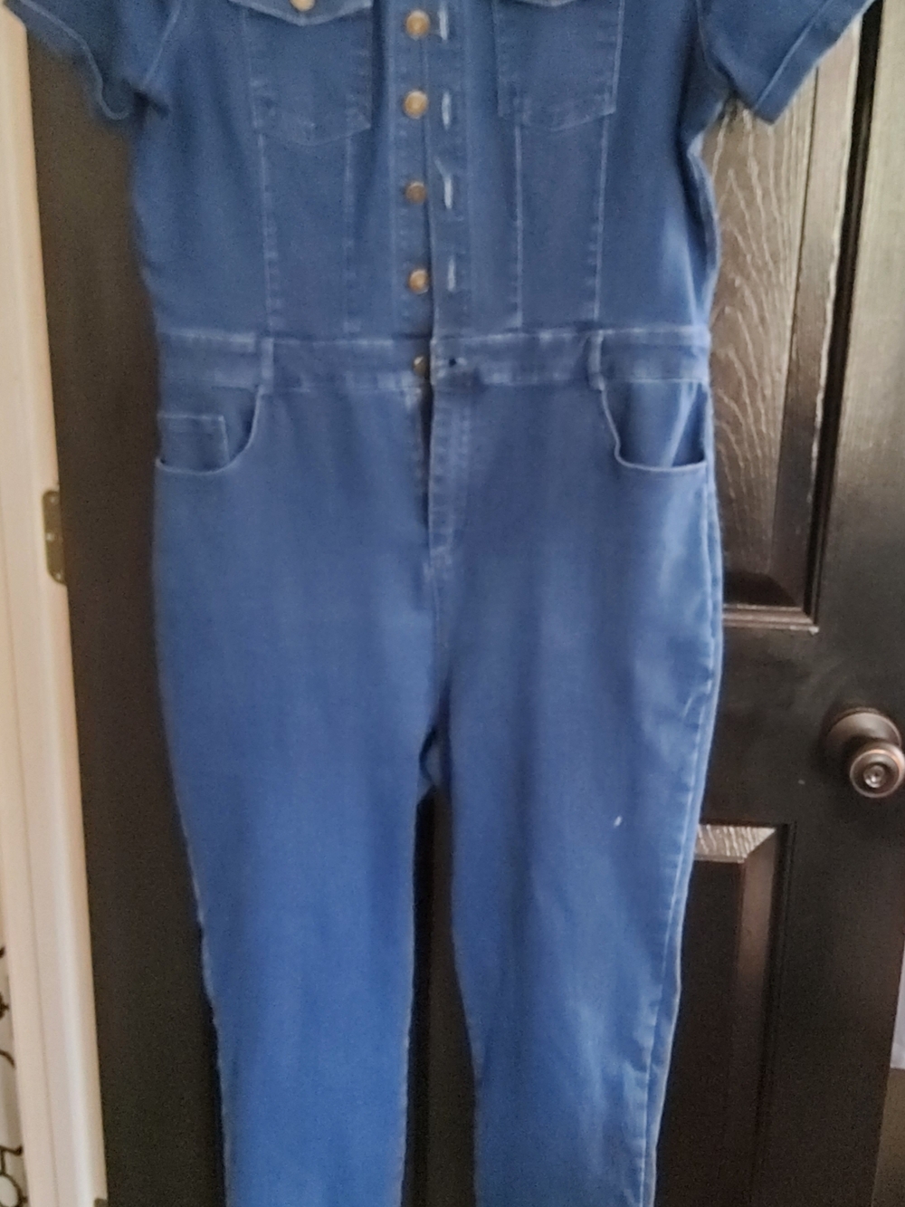 Haute Monde Blue Denim Button-Front Jumpsuit Sz-XL